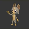 Cute 3D Cartoon Animal Character With Gray Body Yellow Belly And Waving Paw