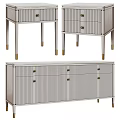 Modern Storage Sideboards With Striped Doors Metal Legs In Brown Black Gray