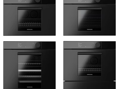 Modern Black Kitchen Ovens With Sleek Contemporary Design And Built In Features 3d model