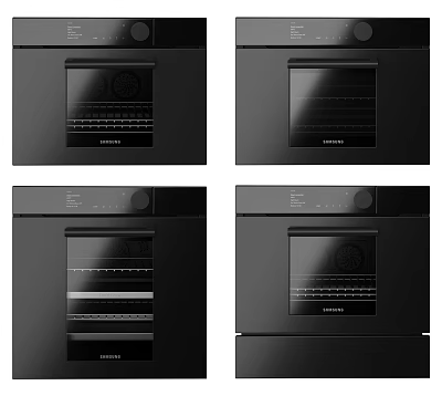 Modern Black Kitchen Ovens With Sleek Contemporary Design And Built In Features 3d model