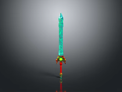 Turquoise Sword With Intricate Patterns And Red Hilt Featuring Yellow Green Decorations 3d model
