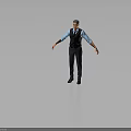 Men's Business Style Attire With Blue Shirt Dark Vest Dark Suit Pants And Leather Shoes
