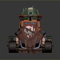 Detailed Orange Cartoon Mechanical Vehicle With Green Cannon And Pipes