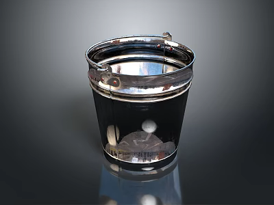 Shiny Stainless Steel Metal Bucket With Reflective Surface And Metal Rim 3d model