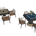 Stylish Entertainment Table With Chessboard Top And Brown Chairs Decorative Plant
