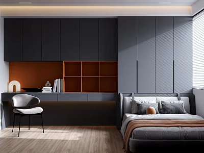 Modern Tatami Bedroom Interior With Built in Cabinets Desk And Window Design 3d model