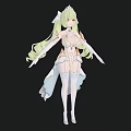 Anime Style Woman With Long Green Hair White Outfit And Light Blue Accents