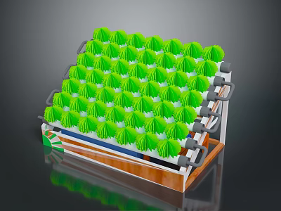 Green Plants In Layered Cultivation Structure With Multi Colored Base And Metal Supports 3d model
