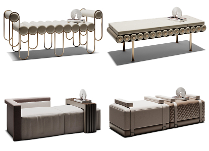 Modern sofa stool bench combination 3d model