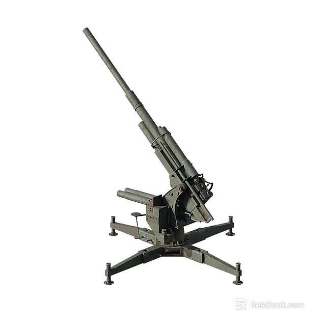 Military Artillery Weapon System With Long Barrel And Stable Tripod Mount Structure 3d model 