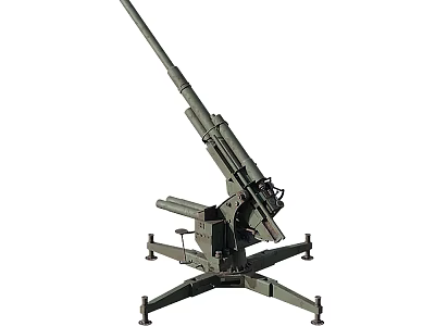 Military Artillery Weapon System With Long Barrel And Stable Tripod Mount Structure 3d model