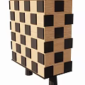 Modern Entryway Console Cabinet With Black Square Inlays And Wood Grain Design