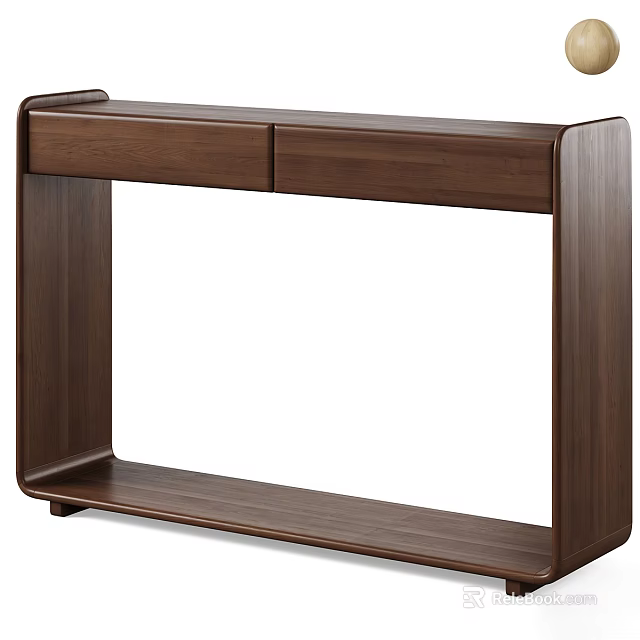 Modern Wooden Sideboard With Two Drawers And Open Lower Shelf Design 3d model 