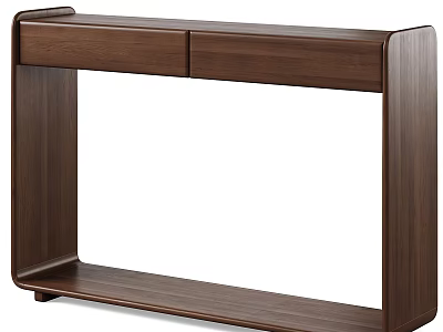 Modern Wooden Sideboard With Two Drawers And Open Lower Shelf Design 3d model