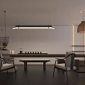 Contemporary Indoor Space Interior With Wooden Grid Ceiling White Curtains Stone Shelf And Warm Lighting