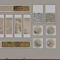 Traditional Chinese Paintings Wall Decor With Various Framed Artworks Different Sizes Shapes
