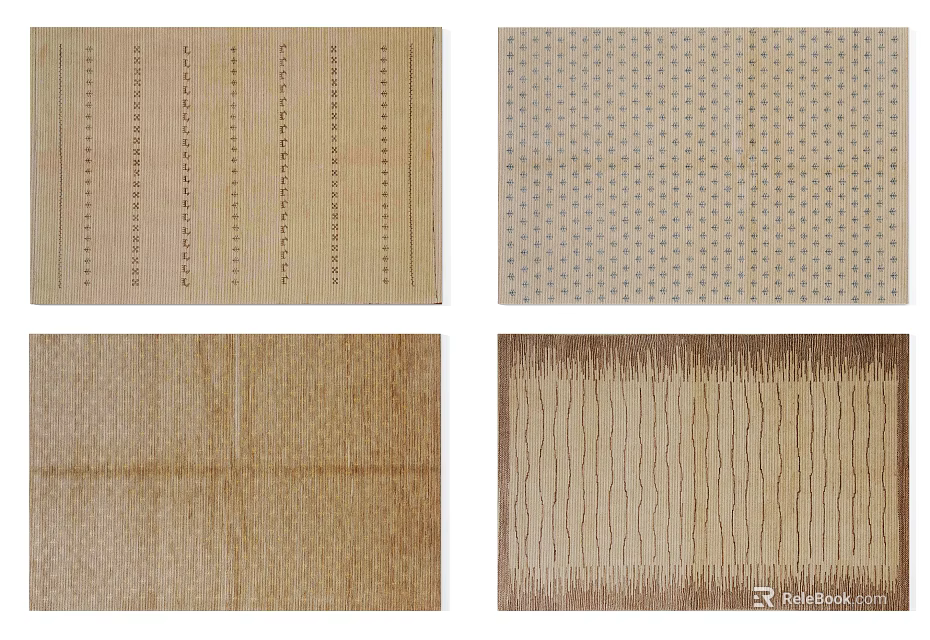 Square Area Rug Designs With Striped Dotted Woven Textures And Fringe Details 3d model 