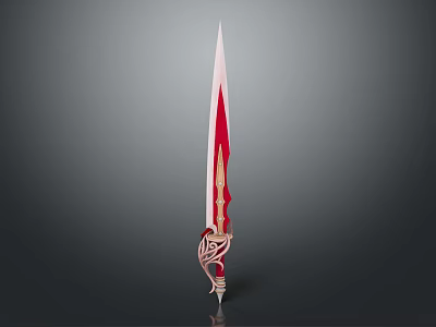 Fantasy Red Sword With Golden Hilt Decorations And Sharp Blade Design 3d model