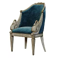 Blue Velvet Accent Chair With Swan Carved Armrests And Light Wood Carved Legs