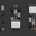 Two White Truck Models With Spare Tires On Reflective Black Surface