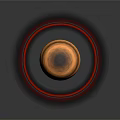 Shiny Orange Layered Spherical Object With Red Black Rings And Reflection
