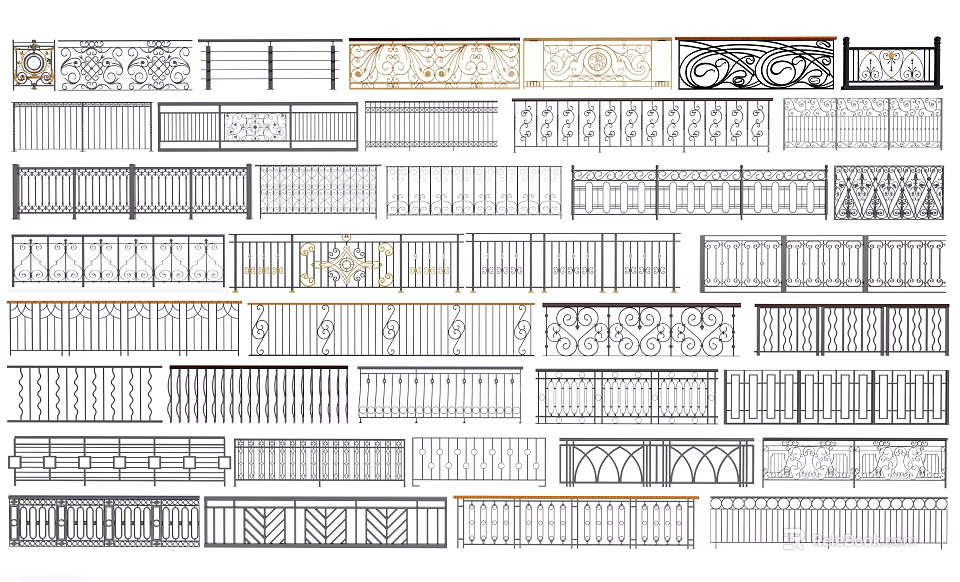 Various Classic And Modern Decorative Railing Designs With Intricate Patterns 3d model