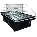 Commercial Refrigerated Display Case With Glass Cover Multiple Shelves And Metal Countertop Black Base