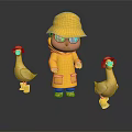 Game Movie Character Standing in Yellow Raincoat with Yellow Hat Sunglasses and Two Yellow Ducks