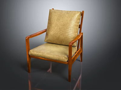 Comfortable Modern Leisure Chair With Wooden Frame Beige Cushion And Armrests Design 3d model