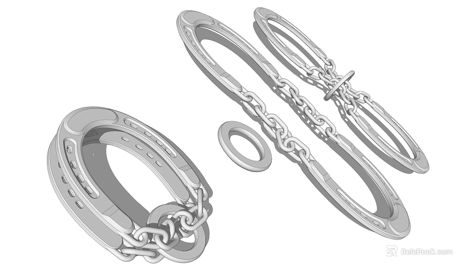 Heavy Duty Steel Shackles With Interlocking Chains And Metal Rings 3d model 