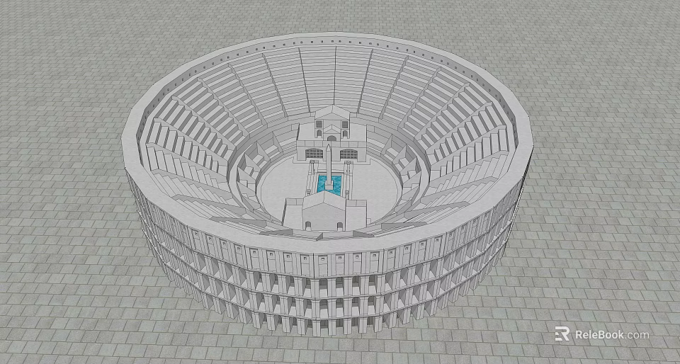 3D Model Of Circular Building With Multi Tiered Stands Central Structure And Base Openings 3d model 