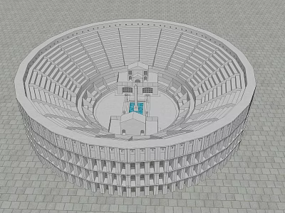 3D Model Of Circular Building With Multi Tiered Stands Central Structure And Base Openings 3d model