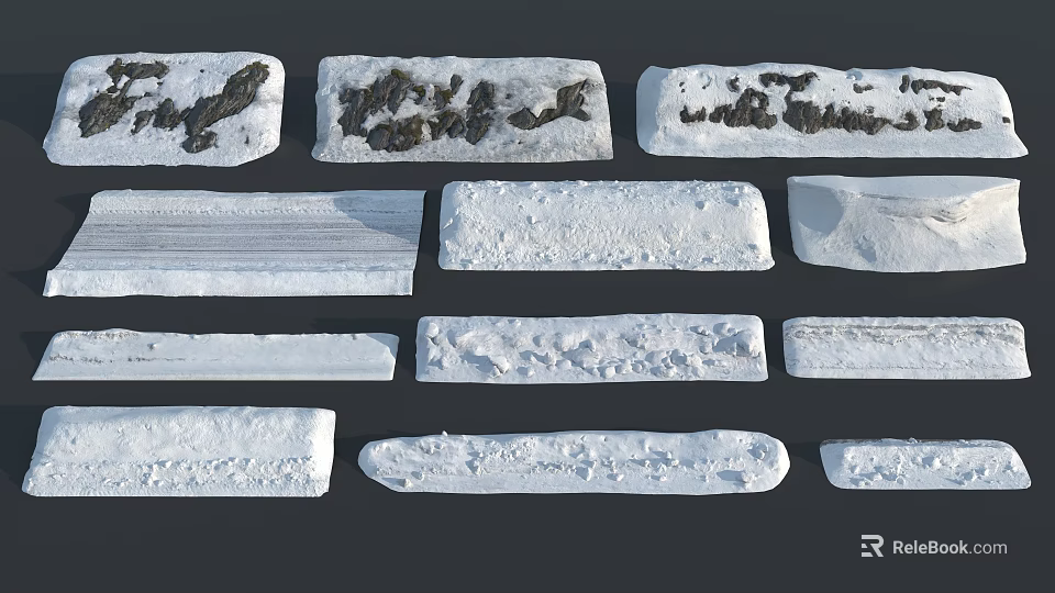 Natural Snow Covered Stones with Various Textures and Shapes in Winter Landscape 3d model 