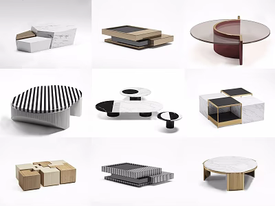 Modern Coffee Tables Collection With Geometric Designs Marble Tops And Mixed Material Bases 3d model