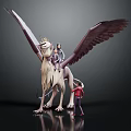 Giant Winged Mythical Creature With Rider On Back And Standing Character 3d model