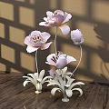 Modern Floral Display With Pink Flowers White Stems And Wall Shadow Patterns On Wooden Floor