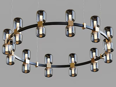 Modern Circular Chandelier With Black And Gold Metal Frame And Glass Cylinders 3d model