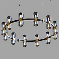 Modern Circular Chandelier With Black And Gold Metal Frame And Glass Cylinders