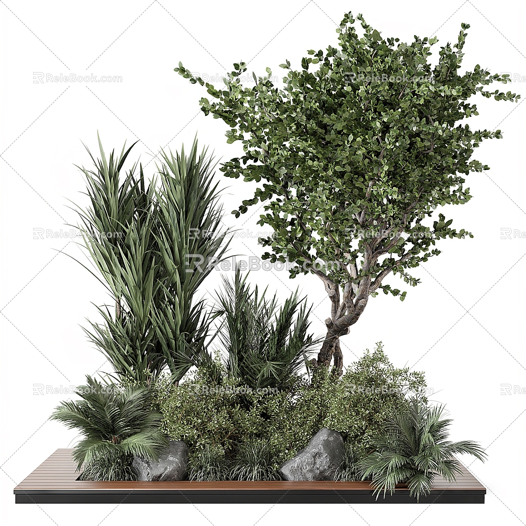 shrubs flowerbed flowers and plants model