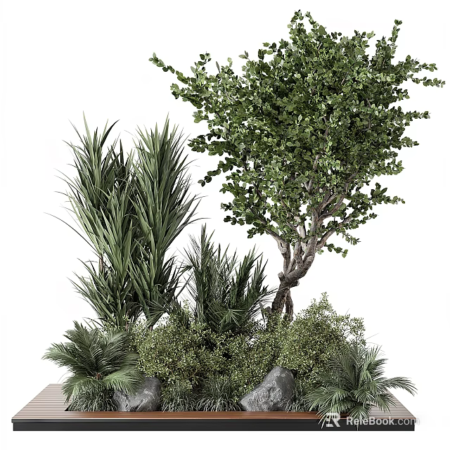 Lush Green Bonsai Potted Plant With Tree Shaped Design And Small Foliage Plants 3d model 