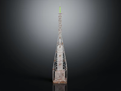 Industrial Metal Tower Equipment With Vertical Steel Framework And Green Top Structure 3d model