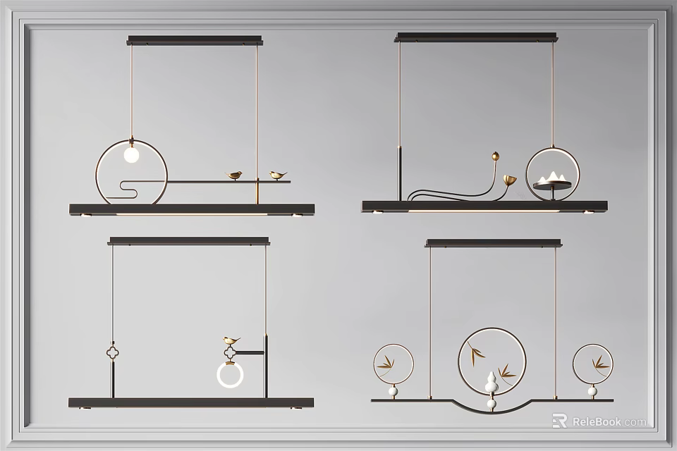 Modern Minimalist Hanging Chandeliers Featuring Metal Frames And Circular Design Elements 3d model