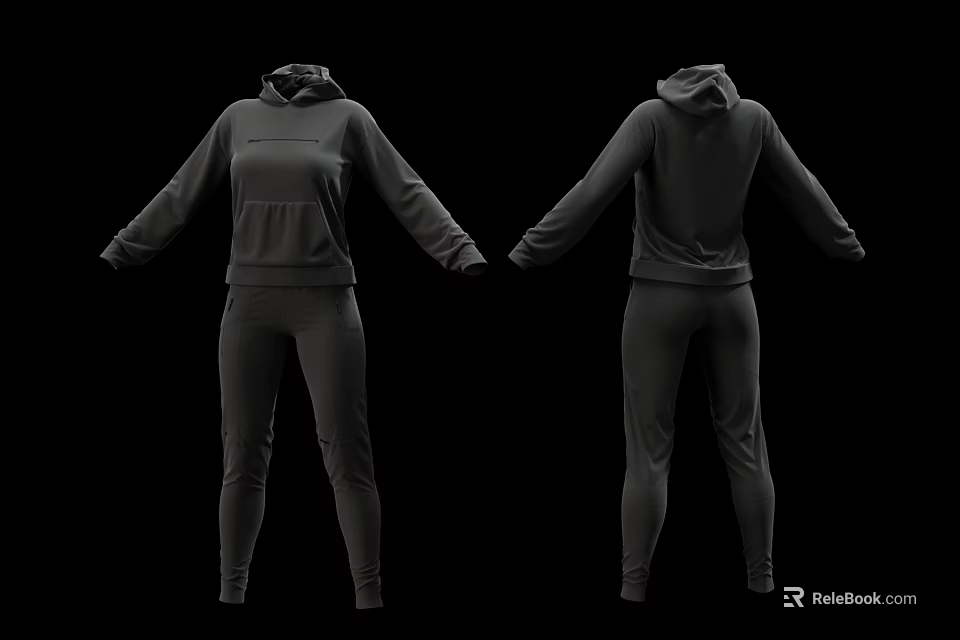 Casual Hoodie And Sweatpants Sportswear Set Front And Back View 3d model 