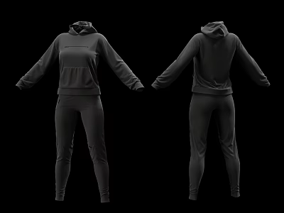 Casual Hoodie And Sweatpants Sportswear Set Front And Back View 3d model