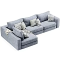 Modern Gray Sectional Sofa With Plush Plaid Pillows And Soft Throw Blanket 3d model