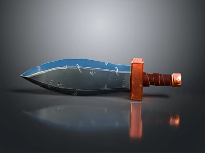 Blue Textured Blade Sword With Red Wooden Handle And Copper Guard 3d model