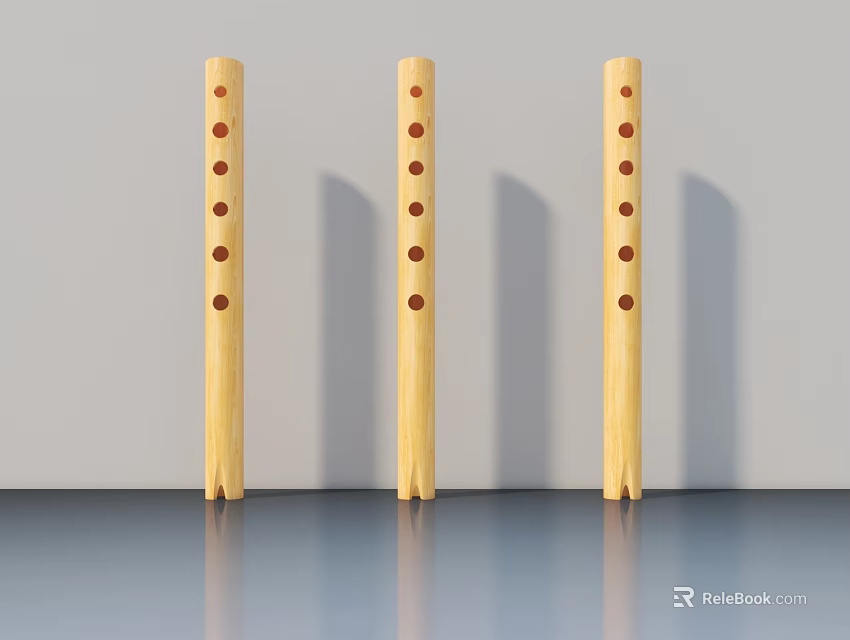 Three Yellow Swing Door Handles Featuring Red Dots On Gray Background Surface 3d model 