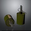 Two Green Cylindrical Military Grenades With Fuse Pull Ring And Side Label