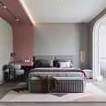 Modern Bedroom Interior Design With Pink Accent Wall Gray Upholstered Bed And Area Rug