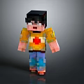 Pixel Art Train Character Wearing Yellow Shirt With Red Heart And Blue Pants